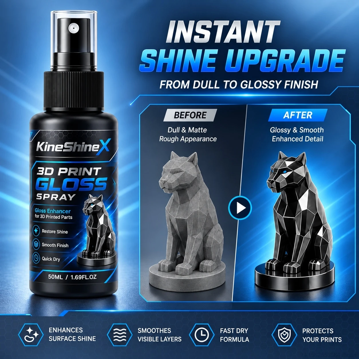 New 3D Print Gloss Spray, Quick-Dry Shine Enhancer For PLA  ABS And PETG Models  Figurines Props 3D Printing Model Polish Liquid