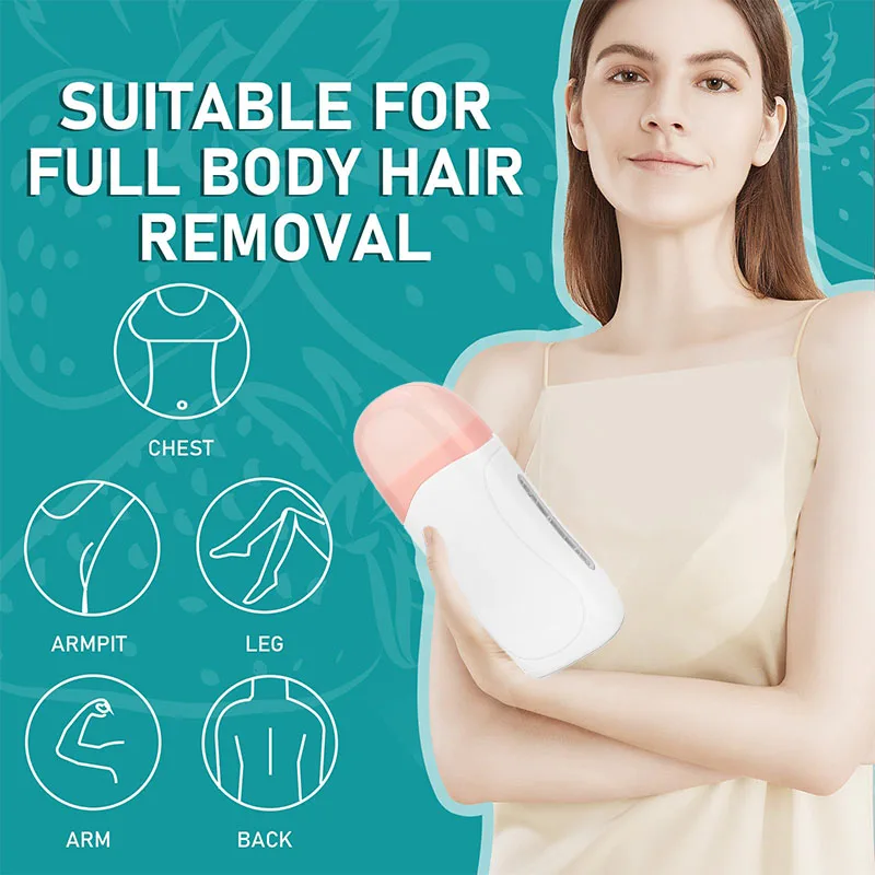 Kit d'épilation à la cire Roll-on pour tous les types de peau, kit d'alarme, chauffe-cartouche, rouleau dépilatoire, épilation