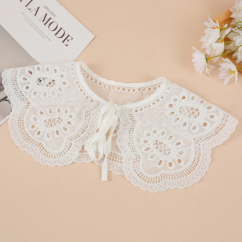

Women Sweet 2023 Shirt Detachable Doll Fake Collar Hollow Out Floral Lace Ruffled Trim False Collar Woman Fake Collar Shawl