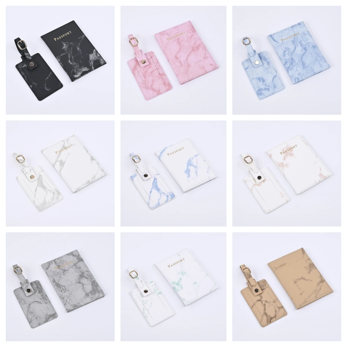 New PU Marble Passport Cover Luggage Tag Set Passport Holder ID Holder Credit Card Holder Flight Ticket Clip Travel Accessories