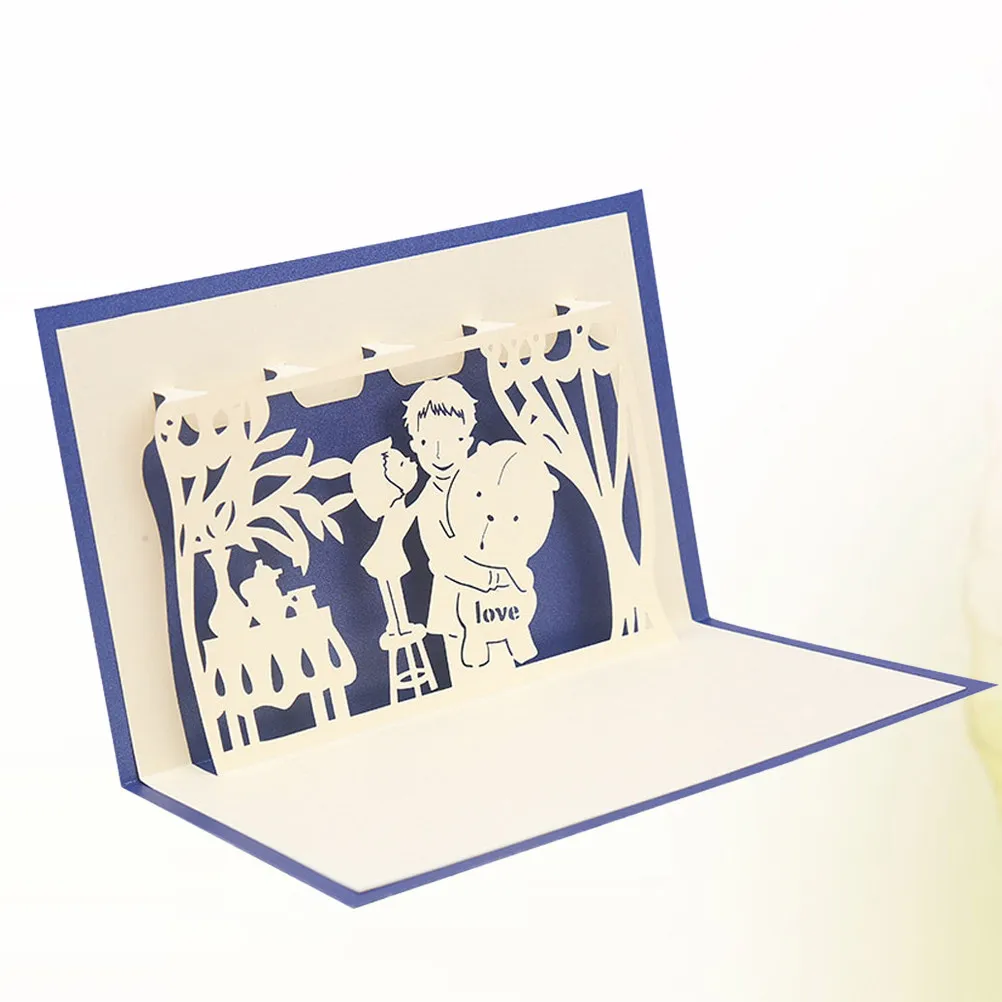 

1Pcs 3D Stereoscopic Handmade Paper Greeting Card for Father's Day Birthday Gift with 3D Up Kissing Daughter Hugging Bear Design