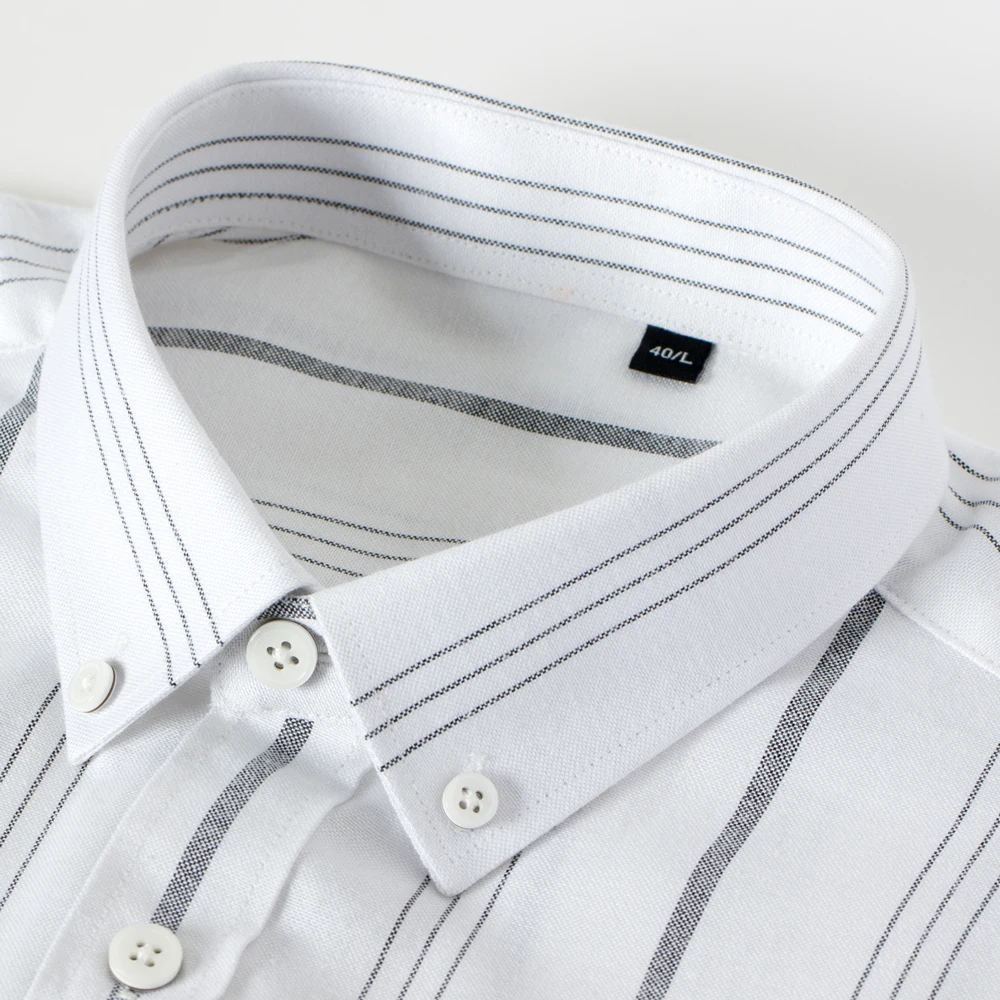 Classic Embroidered Striped Cotton Blend Long Sleeve  Oxford Shirt for Men - Regular Fit, Lapel Collar, - Spring/Fall Season