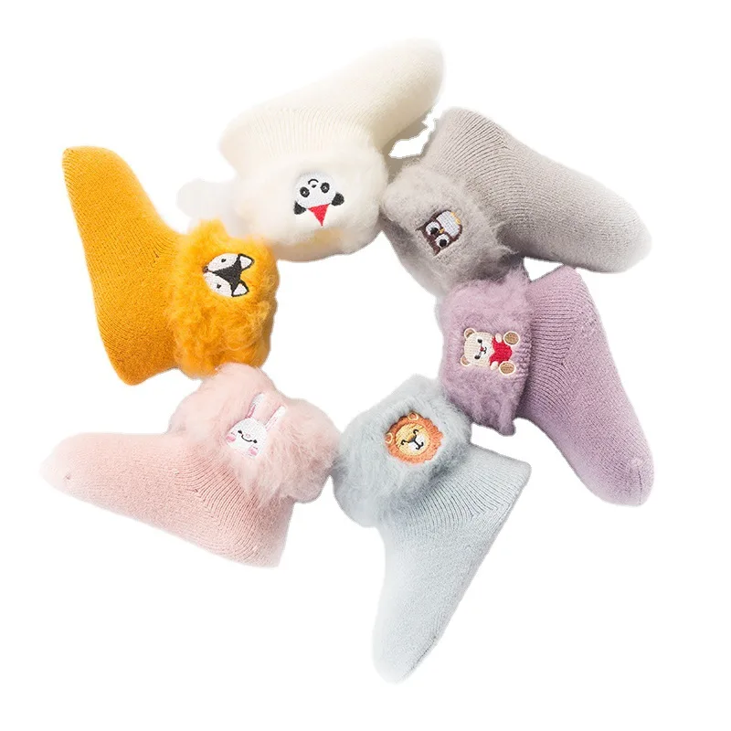 1 Pair Warm Newborn Sock Kawaii Cartoon Animal Sock for Toddler Boy Girl Lovely Autumn Winter Thicken Plush Calf Sock for Baby