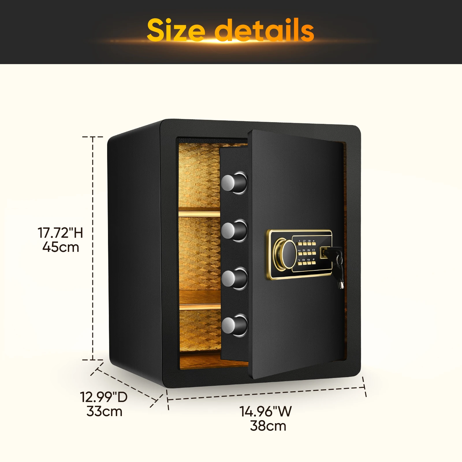 Large Security Electronic Steel Household Safe Box With Key Lock Fireproof Dual Key System For Money Storage