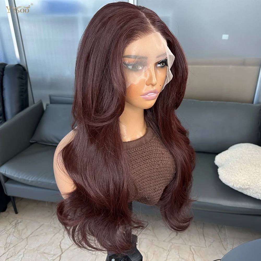 33# Red Black Long Heat Resistant Body Wave Wig 13x6  Glueless Futura Synthetic Hair Lace Front Women Wigs Pre Plucked Hairline