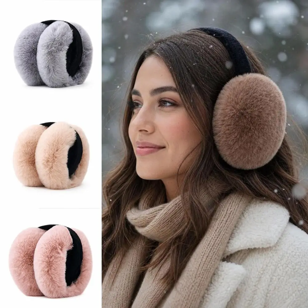 Fuzzy Adjustable Faux Fur Earmuffs Thermal Lining Foldable Fluffy Ear Covers Soft Ear Warmers Cold Weather