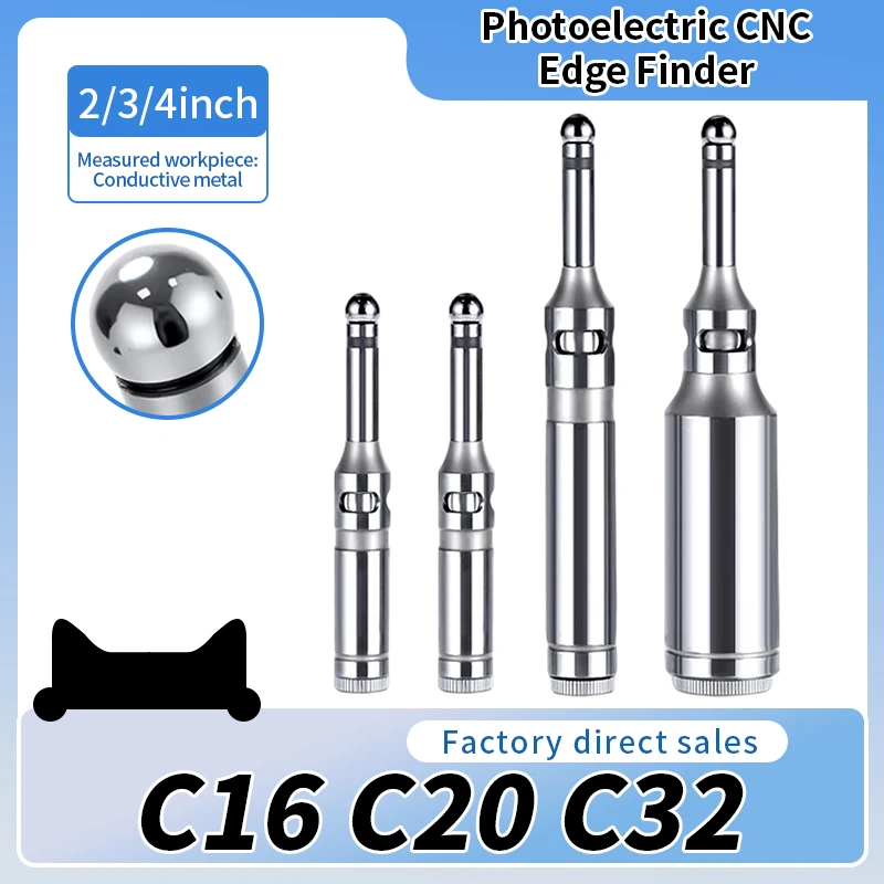 C16 C20 C32 Photoelectric Touch Point Sensor, LED Sound Alarm CNC Positioning Tool With Wooden Box