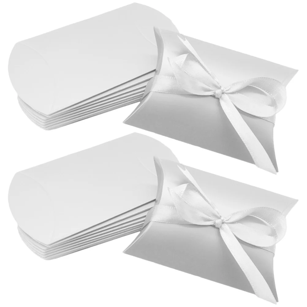 

50Pcs Wedding Candy Boxes Ivory Board Material Sturdy Durable Lovely Pillow Shape Small Gifts Containers Small Gift Boxes