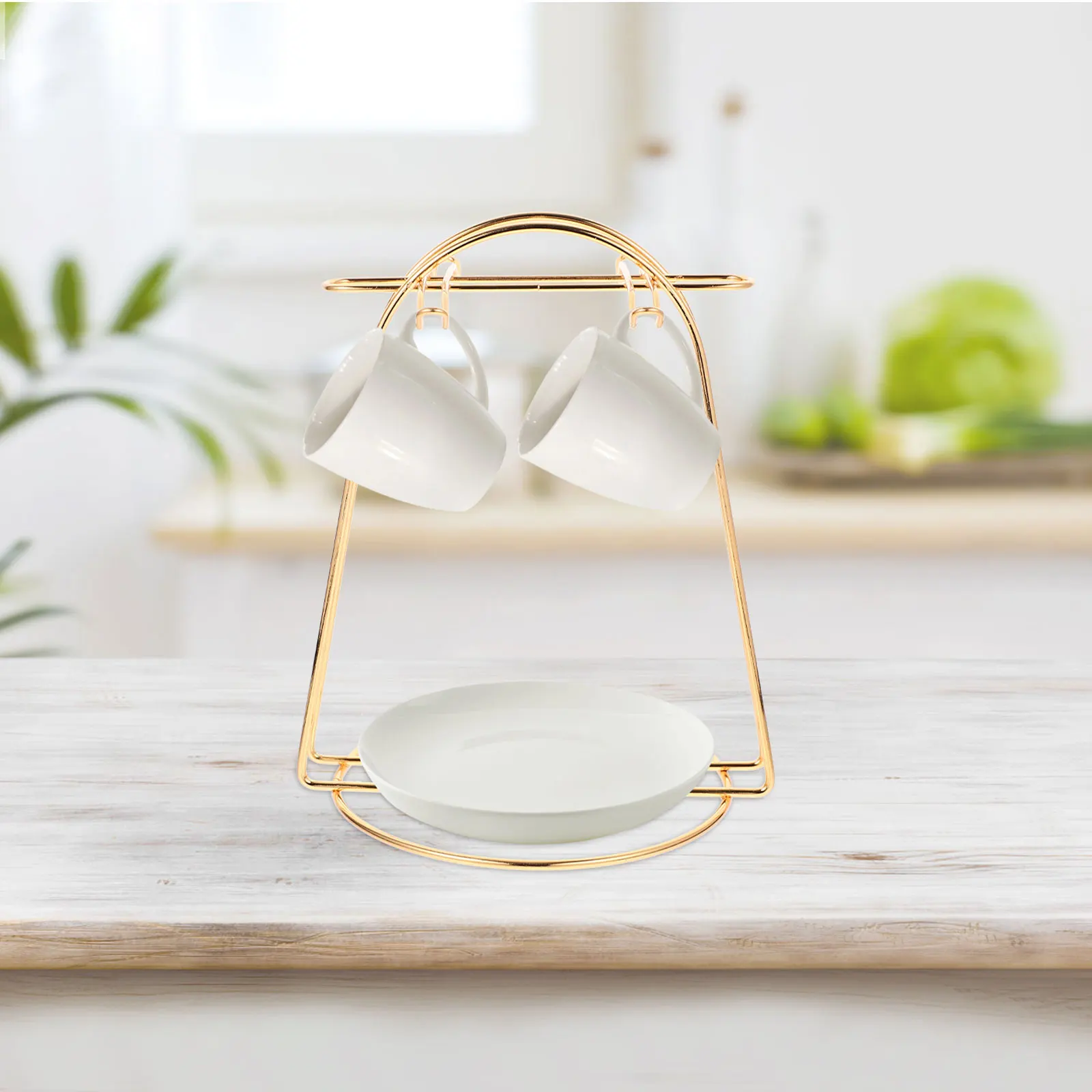 

Cup Holder Set Brackets Metal Mug and Saucer Display Shelf Delicate Wrought Iron Tea Espresso Drain Coffee Storage