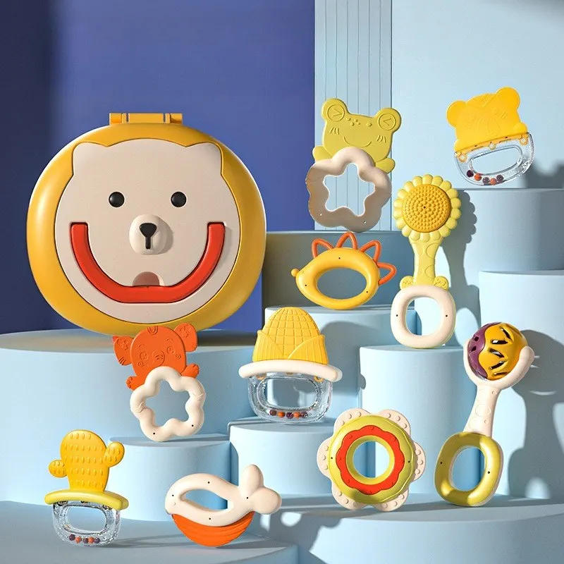 Newborn baby soft teething gel gift box, 0-3-year-old baby early education grasping rattle educational toy gift set