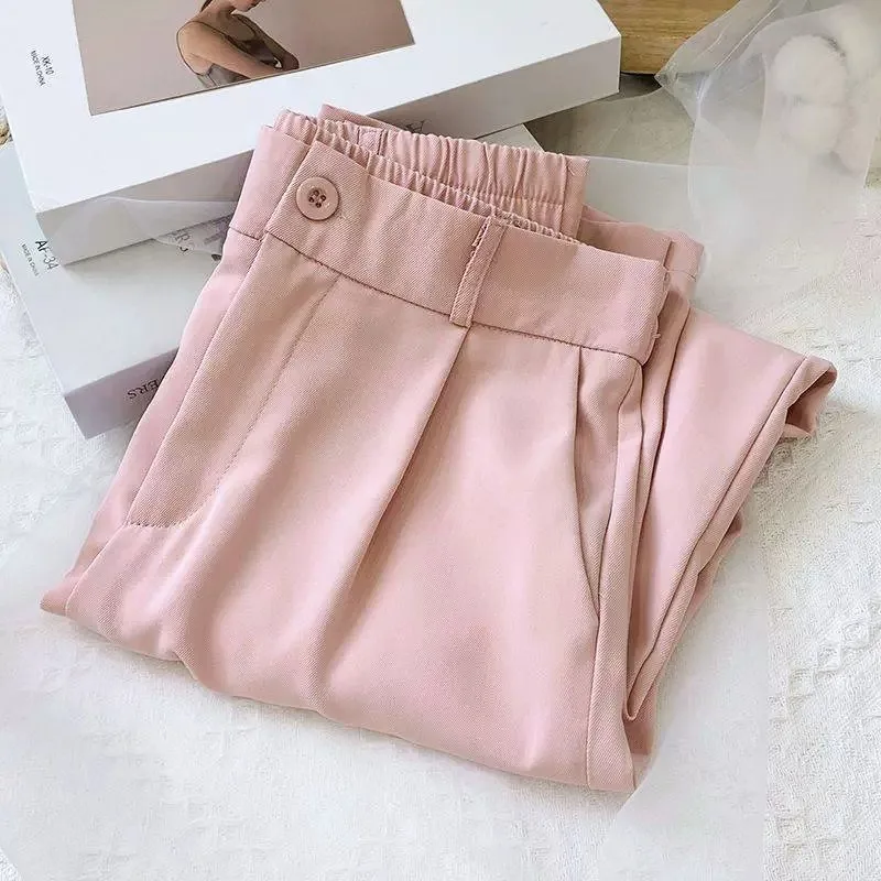 Korean New Spring Summer Thin Pants Women Elastic Waist Suit Pants Women's 2027 Nine-point Casual Straight-leg Pants Ladies
