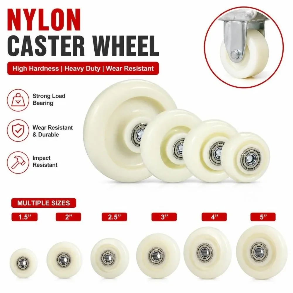 Durable 1.5-5 Inch Caster Wheel High Load Capacity Nylon Trolley Wheel Wear Resistance Roller Wheel For Chair Replacement
