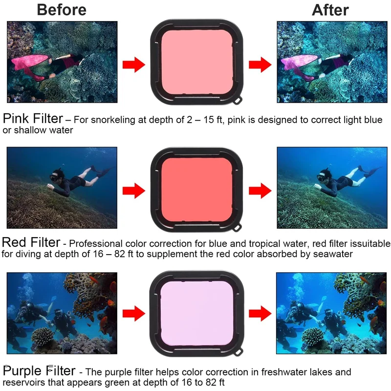 Waterproof Housing Filter Diving Underwater Filter Red Pink Lens Filters For GoPro Hero 7 6 5 Action Camera Accessories