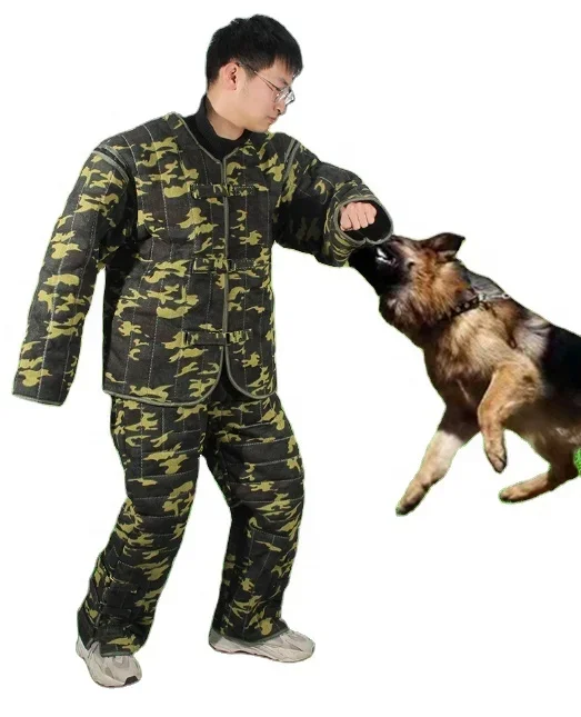 

Professional Camouflage Dog Training Clothing Bite and Tear Resistant Canvas Full Body Kit Dog Training Aid