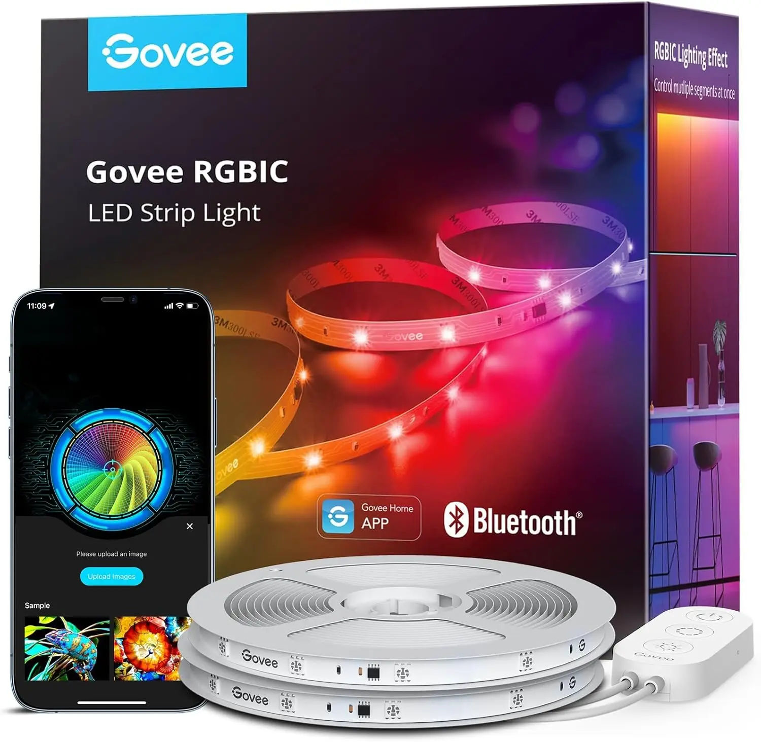 

Светодиодная лента Smart RGBIC длиной 65,6 футов, управление через Bluetooth-приложение, настраиваемые цвета для декора спальни и дома