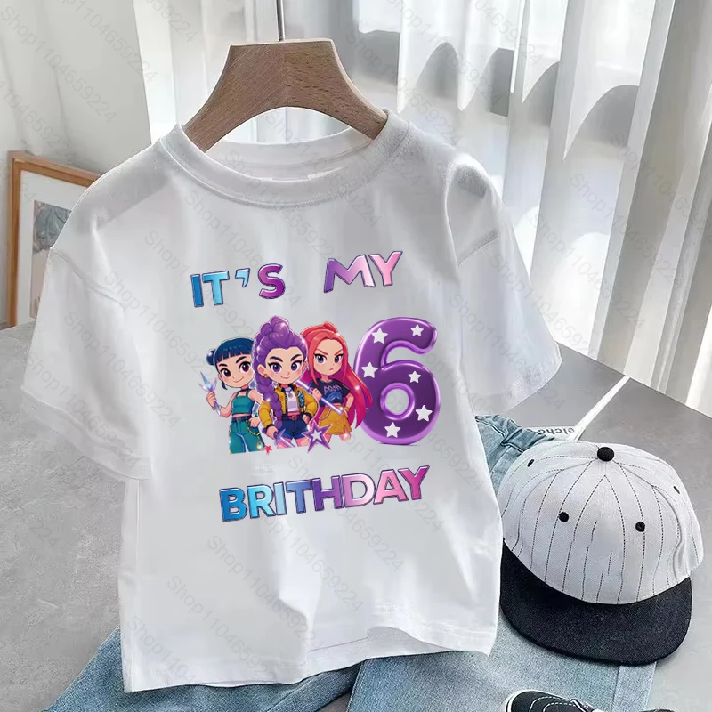 C'est mon 3 4 5 6 7 8 9 ans anniversaire filles garçons dessin animé imprimé t-shirt k-pop chasseurs de démons mignon enfants vêtements enfants T-Shirts