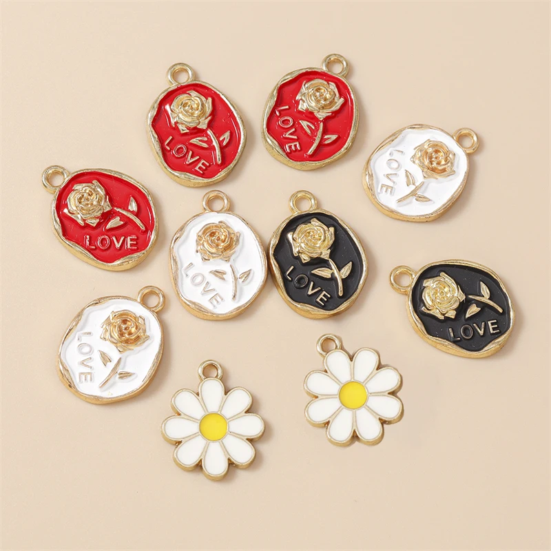 

20pcs 15x21mm Cute Enamel Rose Flower Charms Pendants for Making Drop Earrings Necklaces Bracelet DIY Crafts Jewelry Accessories