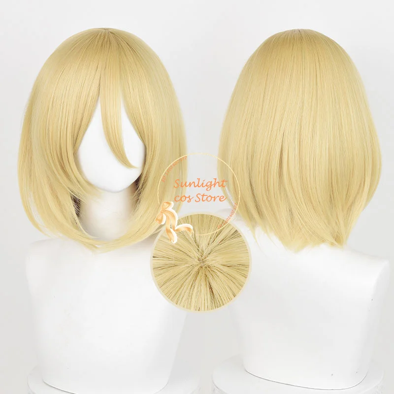 Annie Leonhart Perücke Unisex 36 cm kurze goldene Perücken Annie Cosplay Anime Cosplay Perücken hitzebeständiges Kunsthaar Halloween