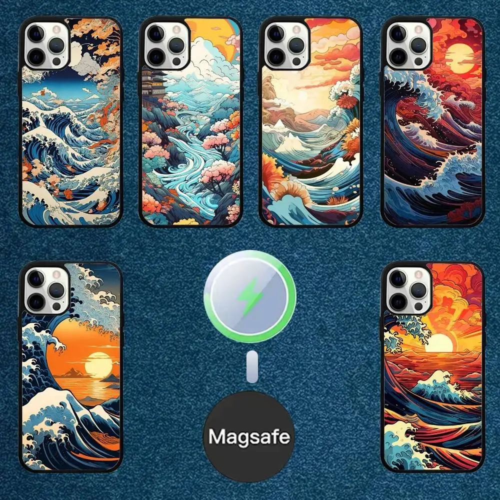 

Japanese Landscape Waves Art Phone Case For iPhone 16,15,14,13,12,11,Plus,Pro,Max Mini Magsafe Magnetic Wireless Charging
