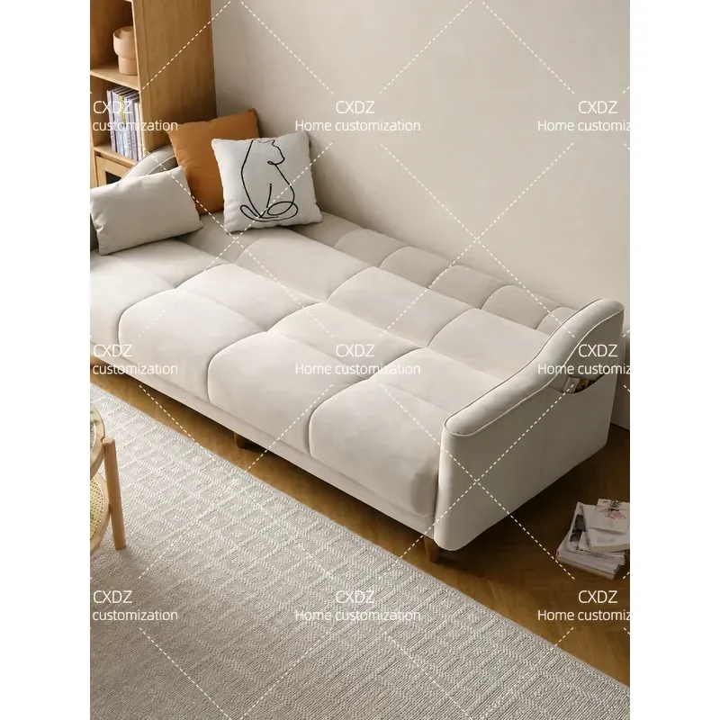 Folding Fabric Sofa Bed Dual Purpose Tofu Block Couch for Small Apartment Rental Room Home Living Space Furniture Set