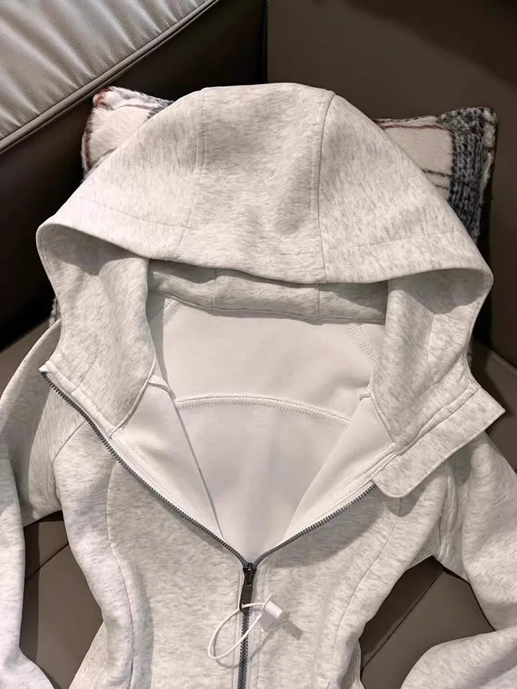 American Sle ey Slim Fit Hoodie Jaet Women's Autumn Winter Inner Wear Outer Wear Waist Cinch Slimming Zipper Open Cardigan