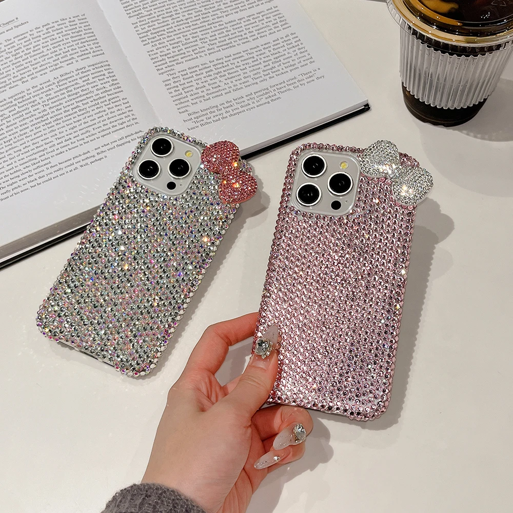 3D Glitzer Schleife Diamant Kristall Handyhülle für iPhone 13 12 15 14 16 Plus 17Pro 18 Pro Max Air 11 Stoßfeste Bling Schutzhülle – Detail 4