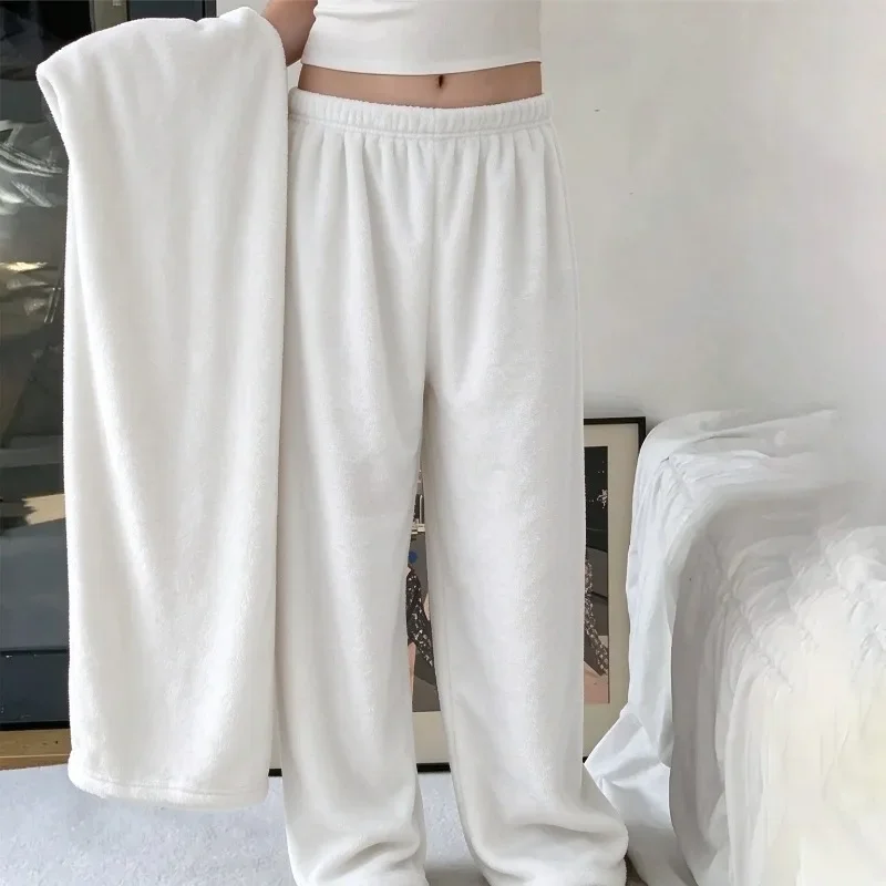 Hello Kitty Rainbow Gradient Print Flannel Pajama Pants Women Soft Fuzzy Warm Wide Leg Loose Home Sleep Loungewear Trousers