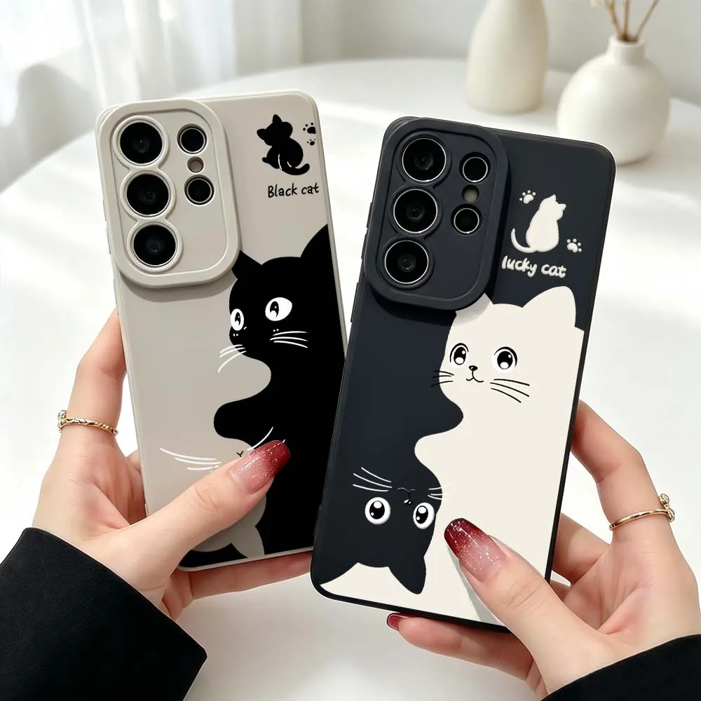 Cartoon Baby Cat Silicone Cover For Samsung Galaxy S26 S25 S24 S23 S22 S21 Ultra Plus FE Drop-resistant Phone Case