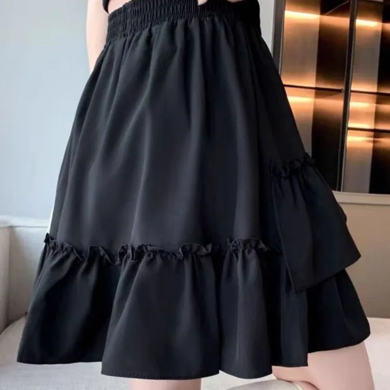 تنورة نسائية قصيرة أنيقة عالية الخصر على طراز Kawaii لعام 2025 تنورة قصيرة للخريف غير منتظمة من أوراق اللوتس على شكل حرف a تنانير كعكة منتفخة غير رسمية