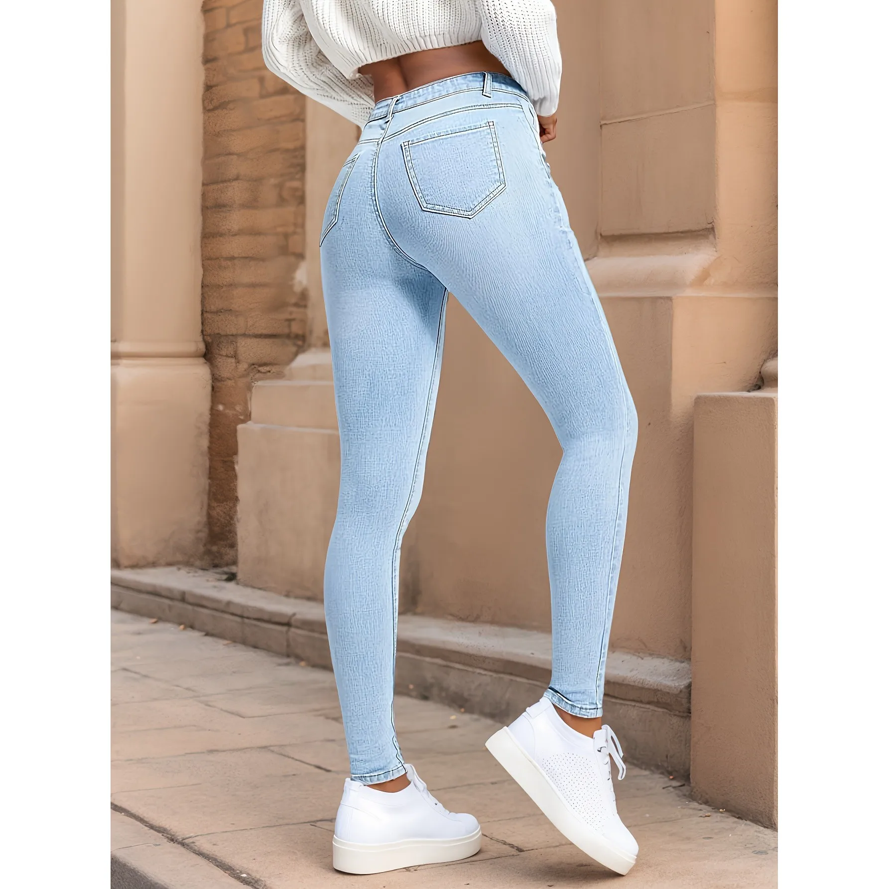 

Облегающие джинсы с высокой талией, модные джинсы Ele Sle с низкой талией из искусственной ткани, женские джинсовые брюки премиум-класса, модные джинсы с высокой талией