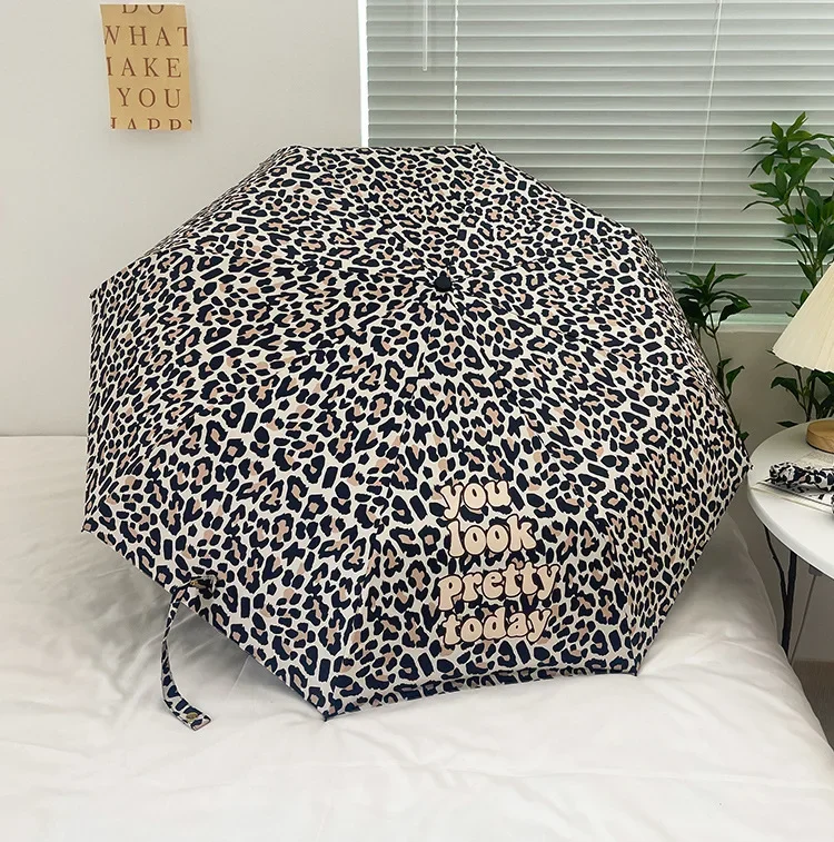 Leopard Print Umbrella American Retro Fully Automatic Uv Protection Sunshade and Rain Windproof Folding Umbrella for Girls