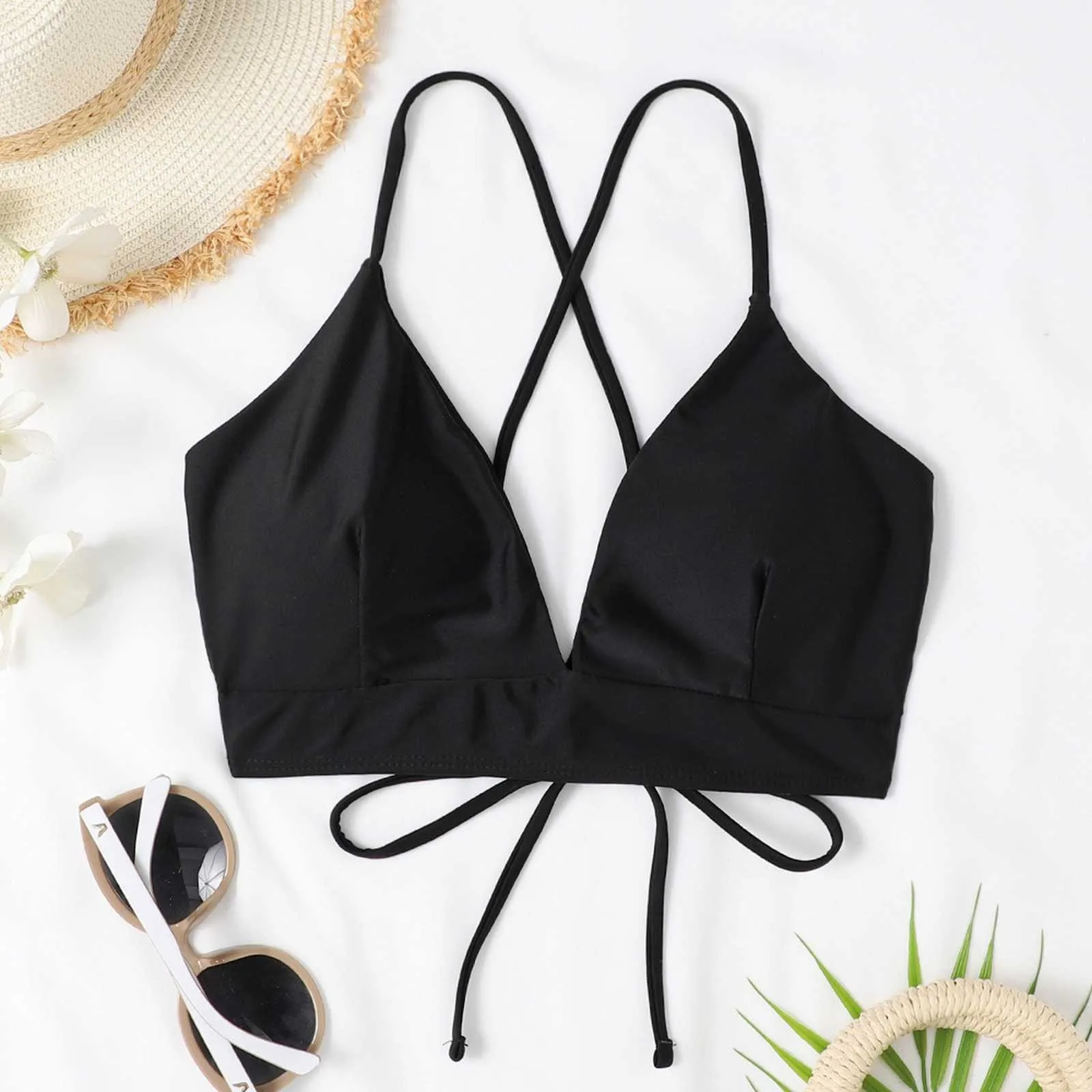 

2023 New Black Split Swimsuit Single Top Lace Up Backless Bra Sexy Bikini Sets Trajes De BañO Mujer Monokini Bikinis Trend 2024