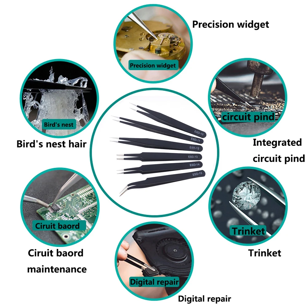 1.5Mm Esd Antistatische Roestvrijstalen Pincet ESD-10 ESD-11 ESD-12 ESD-13 ESD-14 ESD-15 ESD-16 ESD-17 ESD-18