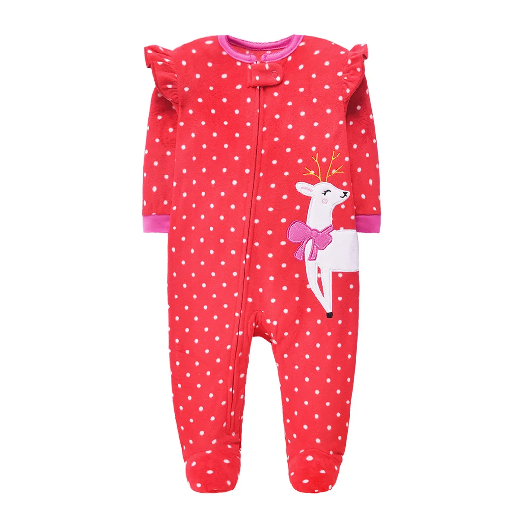 2024 Baby Pajamas Fleece Newborn Girls Warm Romper Deer Winter Underwear One Piece Overalls Boys Outfits Infants Clothes Bear