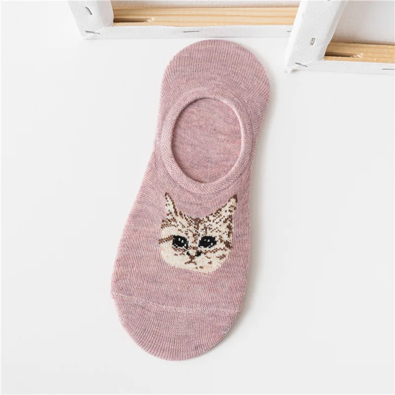 5 أزواج من جوارب قصيرة غير مرئية برأس قطة داكنة للربيع والصيف والخريف كارتونية مضادة للسقوط، جوارب قصيرة يابانية لطيفة وطازجة منخفضة القمة