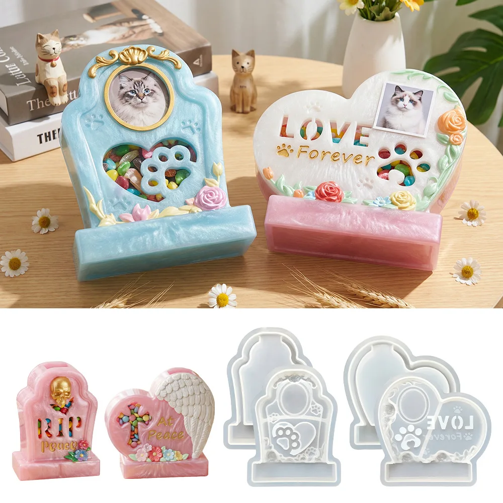 

Cat Dog Pet Urn Plaster Silicone Mold DIY Heart-shaped Pet Photo Frame Picture Urn Epoxy Silicone Molds For Resin Making