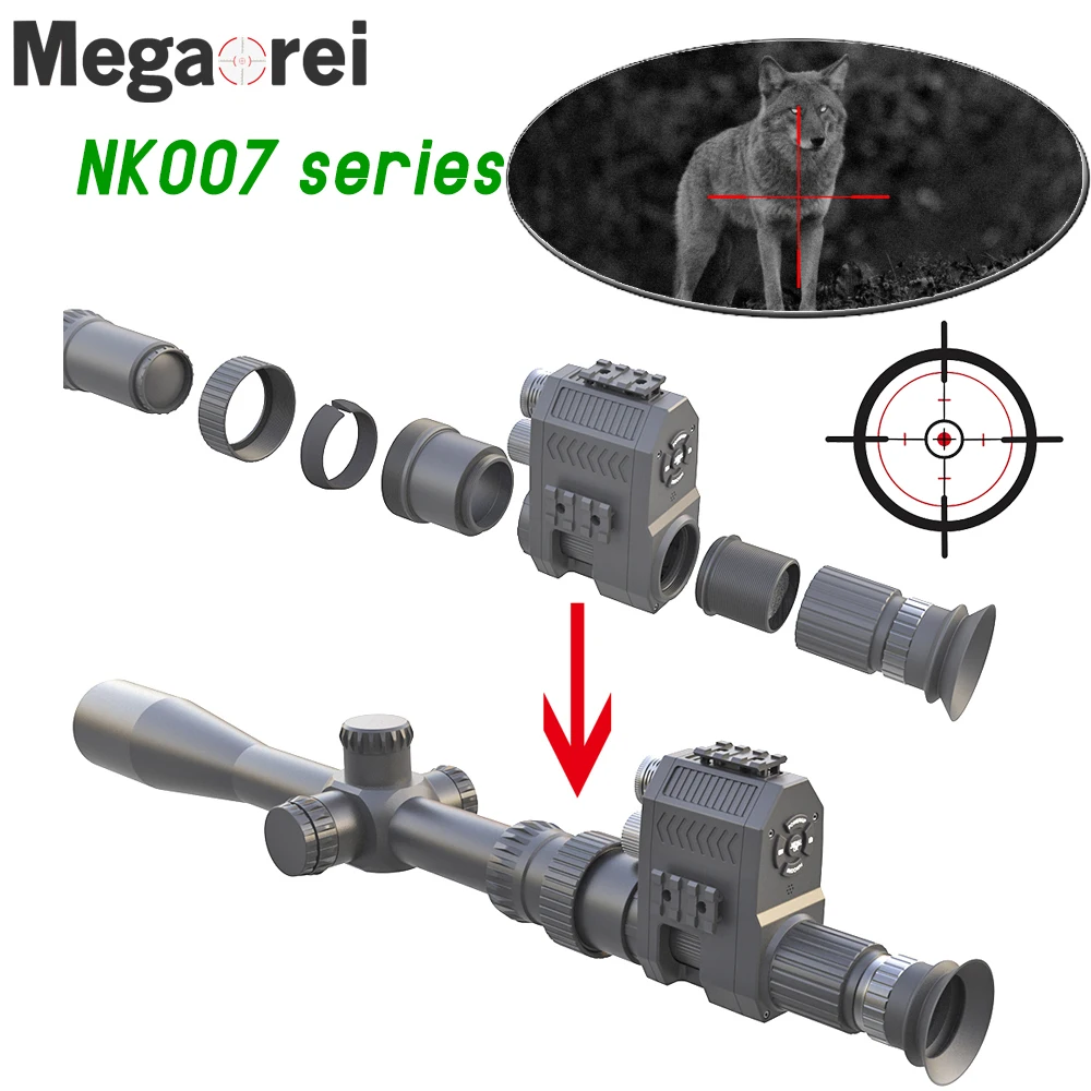 

Новинка 2023 года, Megaorei NK007, охотничья камера ночного видения, портативный прицел 1080p HD, 4-кратный цифровой зум, прицелы