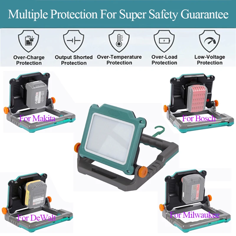 Lantern Foldable LED Work Light For Makita For DeWalt For Milwaukee For Bosch 18V 20V Li-ion Batteries Camping Emergency Lamp