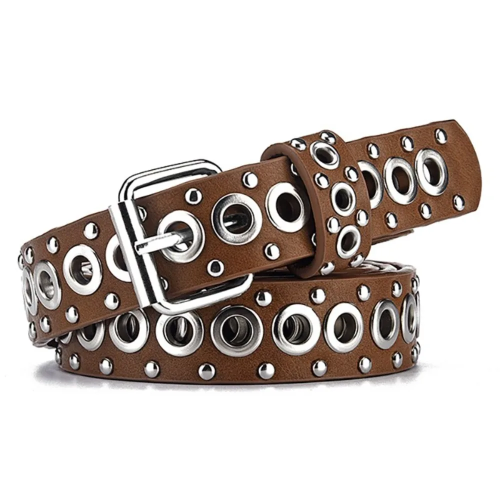 Retro Adjustable PU Leather Belt Y2K Thin Rivet Waistband Waist Strap Hip Hop Waist Belt Dress