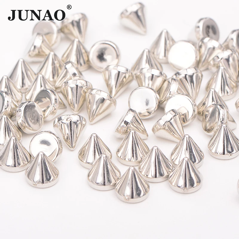 JUNAO 8mm 10mm Silver Gold Color Studs Spikes Plastic Decorative Rivet Punk Rivets For Leather Clothes Jewelry Making Crafts