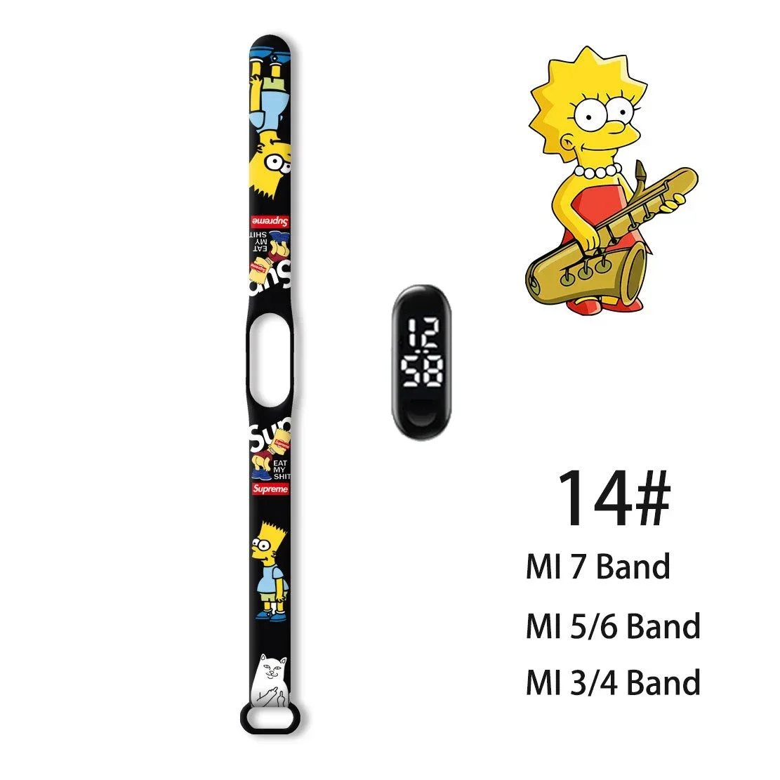 Cartoon Simpsons Series Electronic Watch Suitable Xiaomi Electronic Bracelet Buckle Type Portable Watch Wrist Strap Kids Gifts