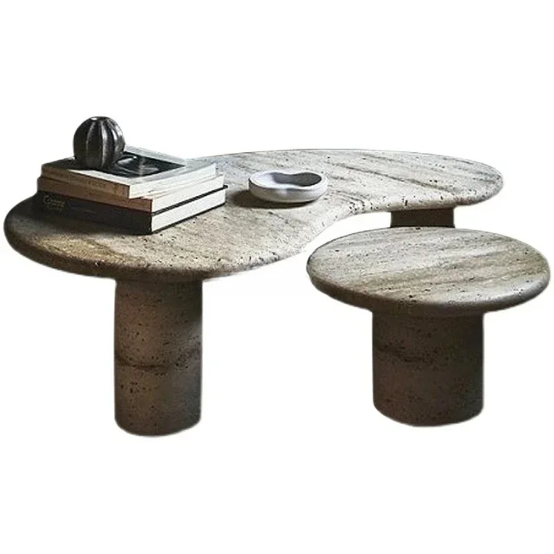 Coffee Table Living Room Sofa Yellow Cave Stone Round Model Room Home High-Grade Coffee Table Combination