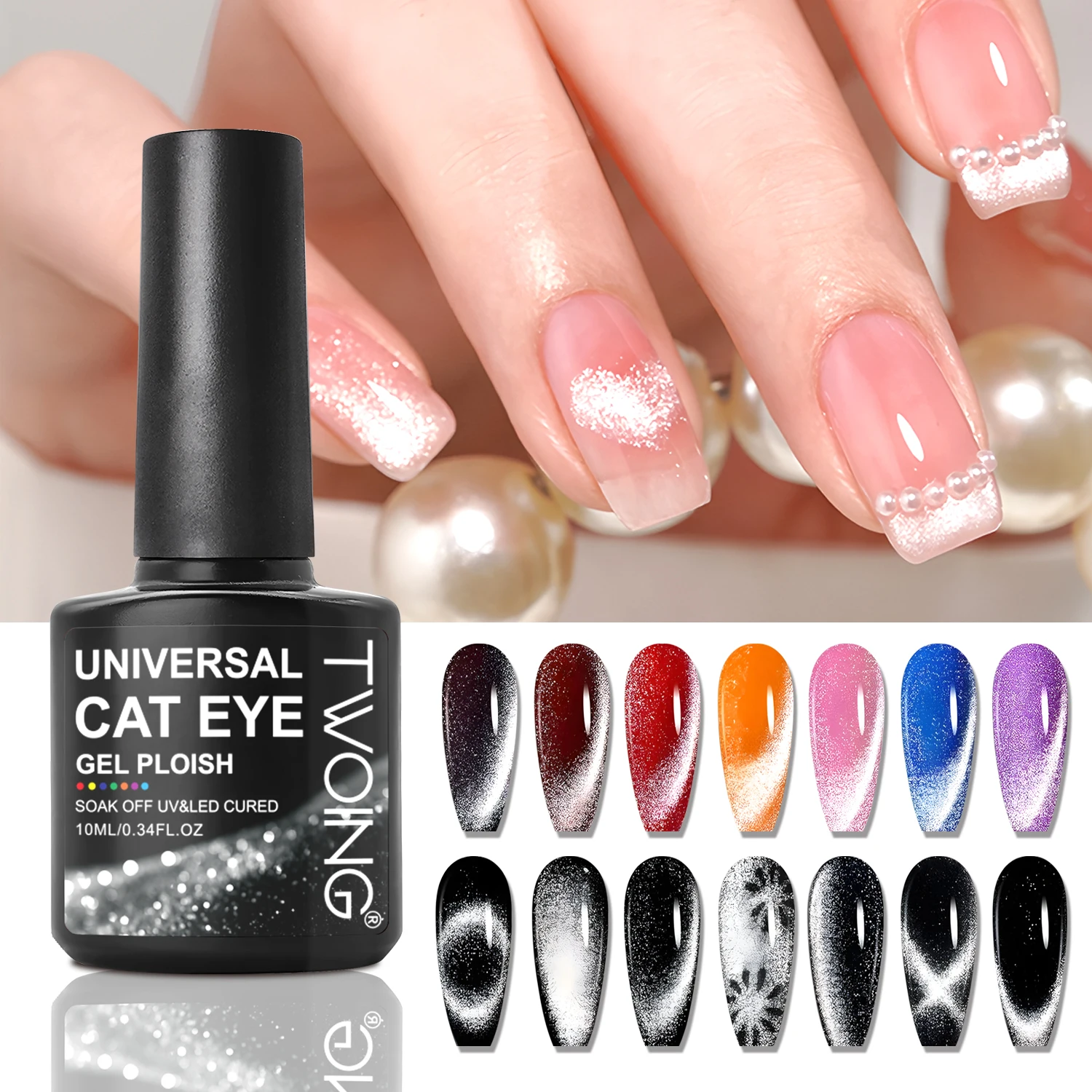 TWOING 10 ml Universal Silver Cat Eye Gel Nagellack, magnetisches Glitzer-Soak-Off-UV/LED-Gel, funktioniert mit allen Farbpolierungen zum Selbermachen