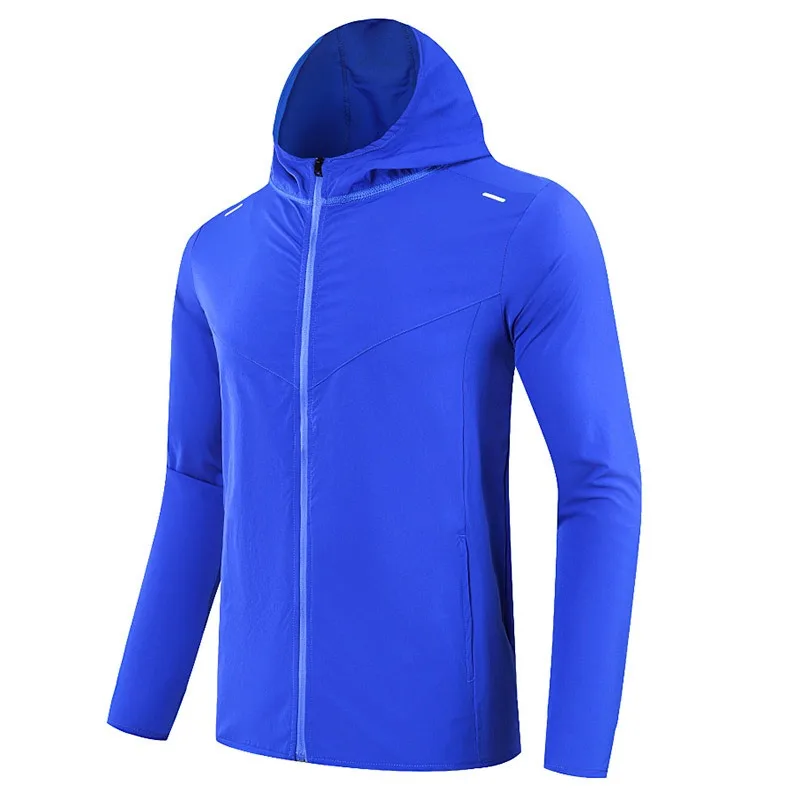 Unisex Lightweight Hooded Windbreaker Zip Up Long Sleeve Quick Dry Jacket Outdoor Running Casual Sports Coat