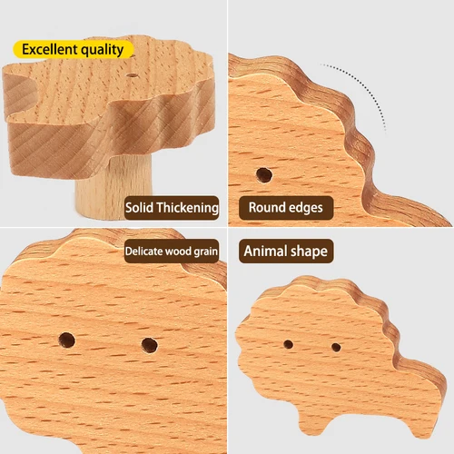Imagen 2 del producto Tiradores de puertas de madera para habitación de niños, tiradores de muebles de madera con animales para armarios y cajones, tiradores de armario de cocina