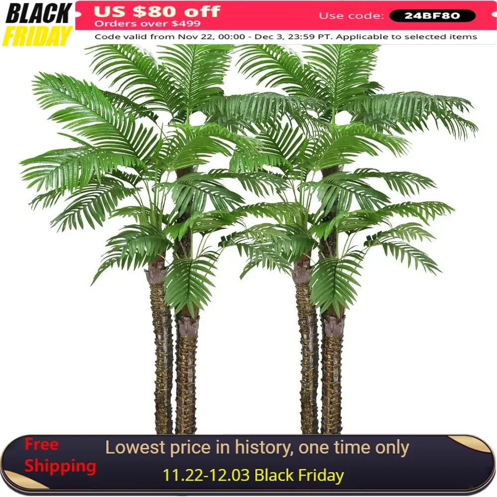 8FT Artificial Phoenix Palm Tree for Home Decor Outdoor Indoor,  96 in Triple Trunks Tall Faux Plants with Pot, 2Pack