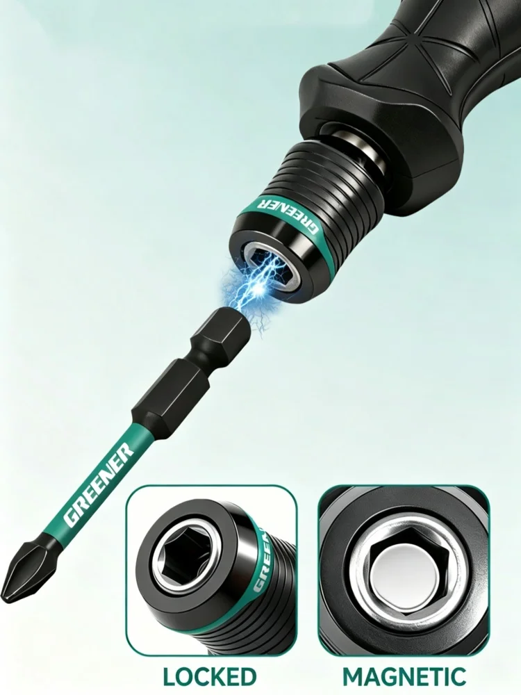 JUSTINLAU Multifunktionales Schraubendreher-Bit-Set mit selbstverriegelndem Griff, austauschbaren kreuzförmigen Köpfen, Haushaltsreparatur-Handwerkzeug – Detail 3