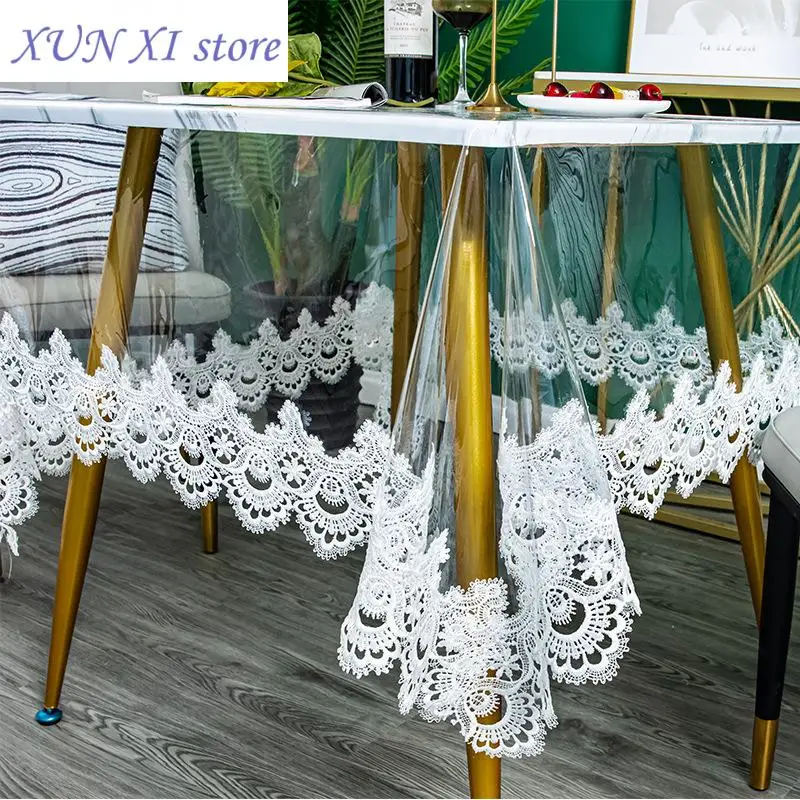 

Transparent Soft Glass Table Cloth Soft PVC Drooping Tablecloth Transparent Embroidered Square Table Cloth Waterproof Table Mat