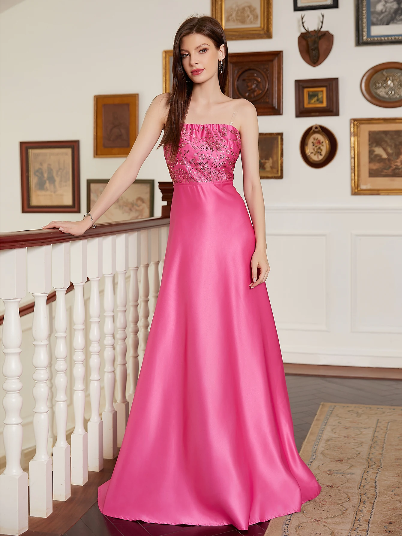 Strapless Satin Bridesmaid Dresses Long Bodice Prom Gown for Wedding Sleeveless Formal Party Gowns with Pocket 2024