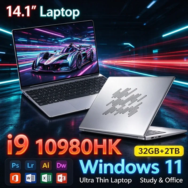 14.1'' Inch Portable Laptop Computer Windows 11 Intel I9-10980HK 32GB RAM 1TB or 2TB SSD Ultra Slim Notebook Daily Office Home